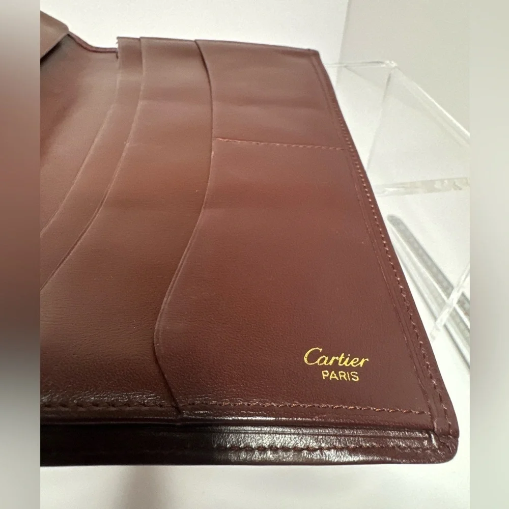 💖#109 Cartier Bordeaux Vintage Bifold Leather Long Wallet